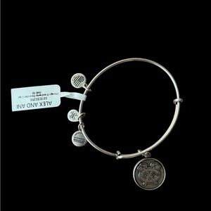 Alex and Ani Silver Tone Blackhawk Charm Bangle Bracelet Designer Jewelry.